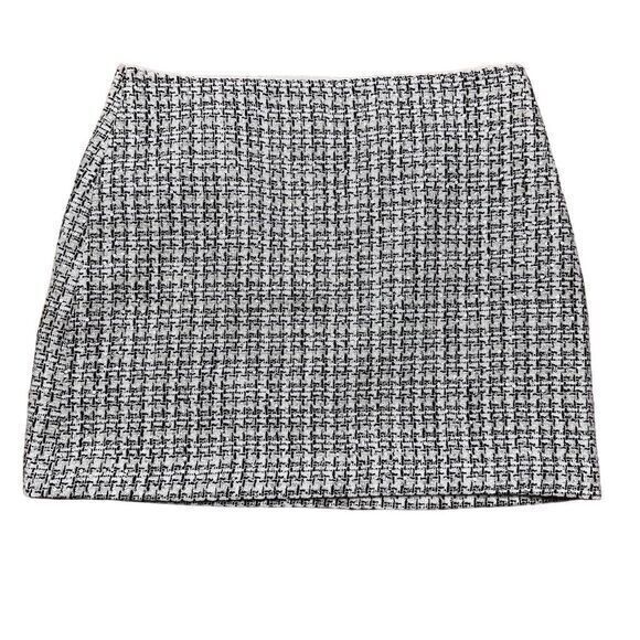 NWT LOFT Women's Size 14 Black White Tweed Sequin Mini Skirt Workwear - Picture 1 of 7